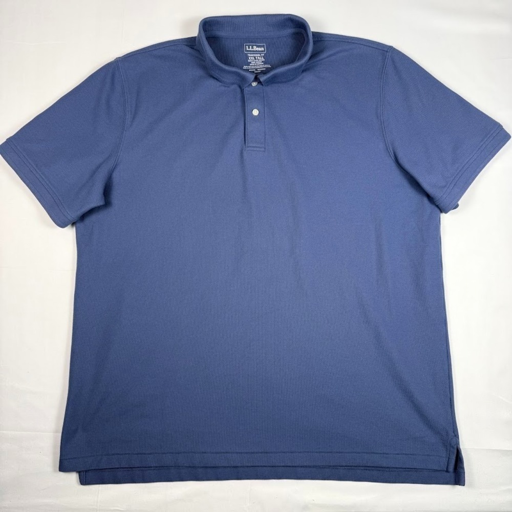LL Bean Polo Shirt Mens 2XLT Tall Blue Traditional Fit Cotton Pique